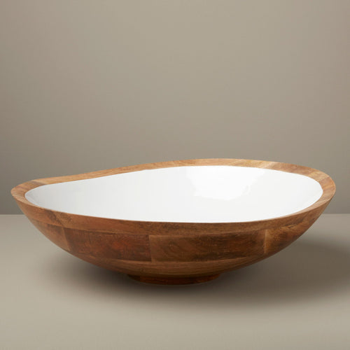 Mango Wood and White Enamel Bowl