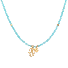 Load image into Gallery viewer, Blessings of Tranquility Hamsa &amp; Amazonite Necklace